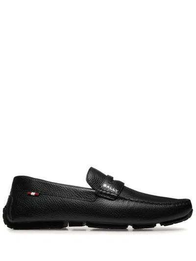 Bally Pilot Driver Grained Leather Loafers In Black
