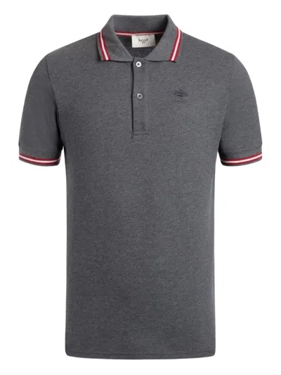 Bally Piqué-knit Embroidered-logo Polo Shirt In Gray