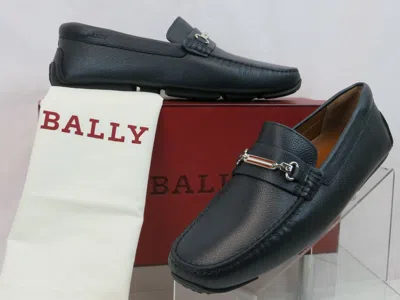Pre-owned Bally Pitaval Blue Grained Leather Web Plate Logo Driver Loafers 8.5 D Us 41.5