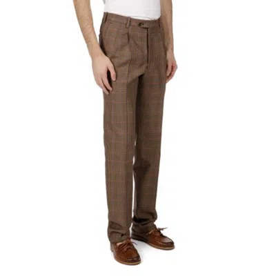 Bally Plaid Tailored Straight-leg Wool Trousers In Brown