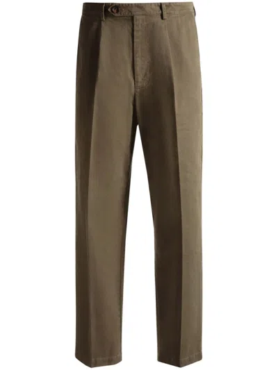 Bally Pleated Wool Chino Trousers In Green