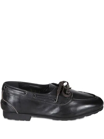 Bally Round Toe Rubber Sole Moccasin Plume In Black
