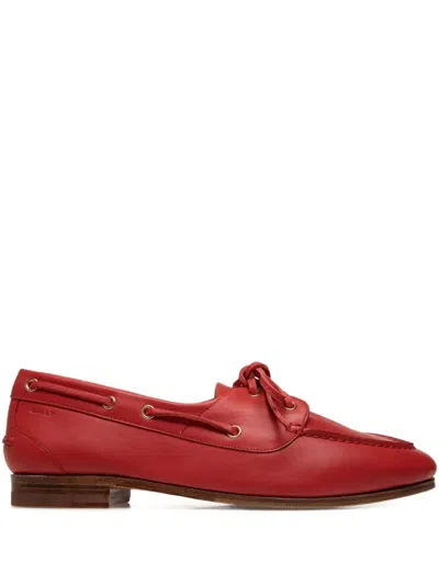Bally Plume Leather Lace-up Moccasin Shoes In Red