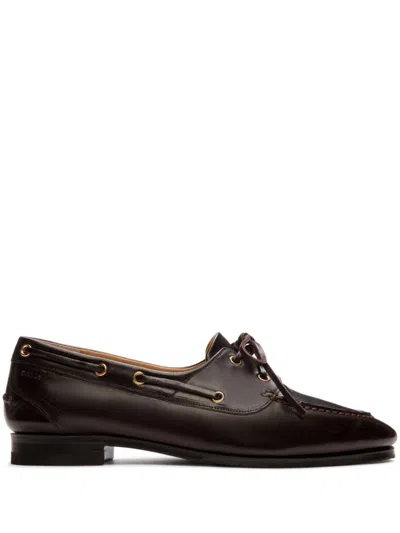Bally Apron Toe Stacked Heel Loafers With Eyelet Detailing In Brown