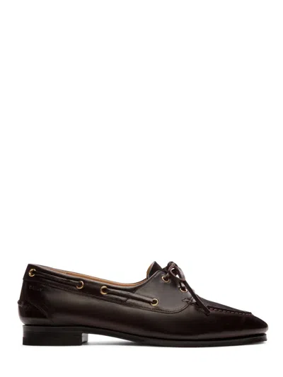 Bally Pointed Toe Flats With Gold-tone Lace-up Detailing In Black