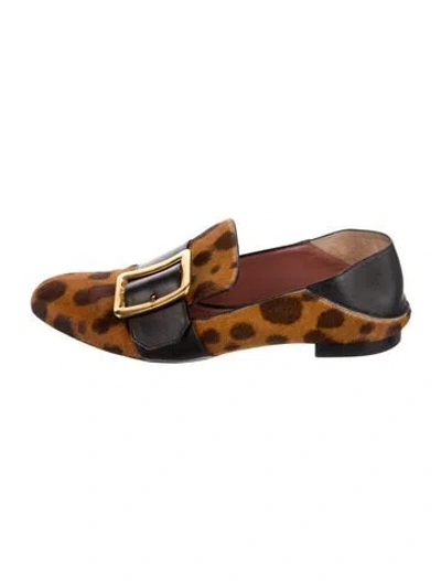 Pre-owned Bally Ponyhair Animal Print Loafers In Brown