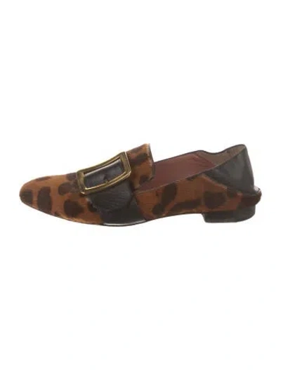 Pre-owned Bally Ponyhair Animal Print Loafers In Brown