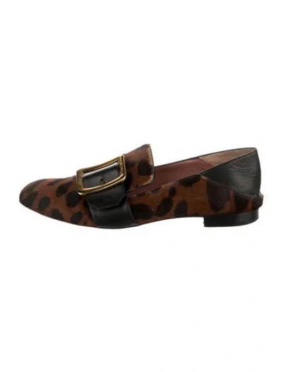Pre-owned Bally Ponyhair Animal Print Loafers In Brown