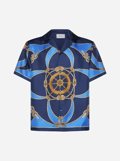 Bally Marine Silk Bowling Shirt In Blue