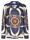 Bally Marine Print Silk Shirt In Blue