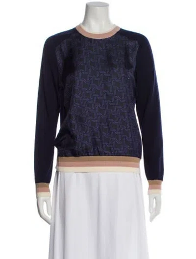 Pre-owned Bally Printed Crew Neck Sweater In Blue