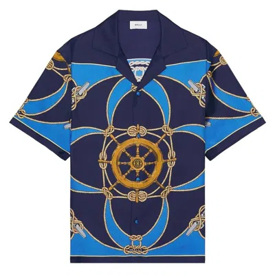 Bally Printed Short-sleeve Silk Camp Shirt In Blue