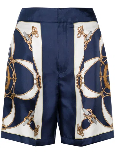 Bally Marine Print Silk Shorts In Blue