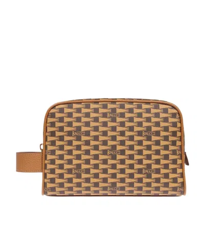 Bally Printed Zipper Handbag In Brown