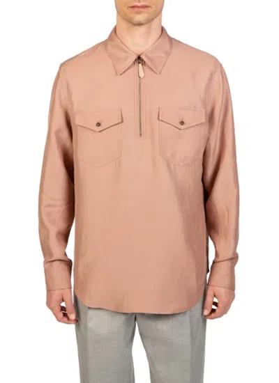 Bally Quarter Zip Long-sleeved Utility Shirt In Pink