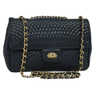 Pre-owned Bally Quilted Navy Leather Shoulder Bag ()