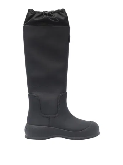 Bally Clover Twill-trimmed Coated-leather Knee Boots In Black