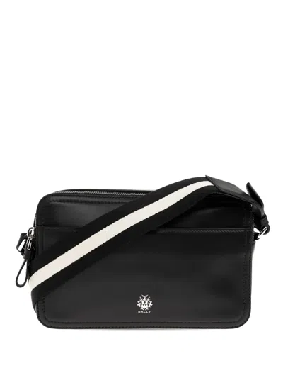Bally Ray Logo-print Leather Messenger Bag In Black