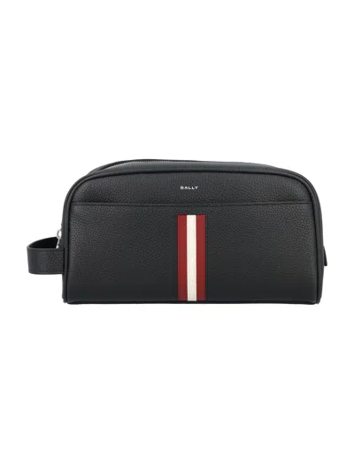 Bally Rbn Washbag In Black/red+pall