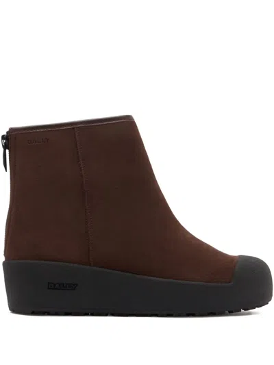 Bally Rear Zip Logo Boots In Brown