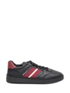 Bally Low-top Leather Sneakers With Stripe And Perforations In Black/black/red