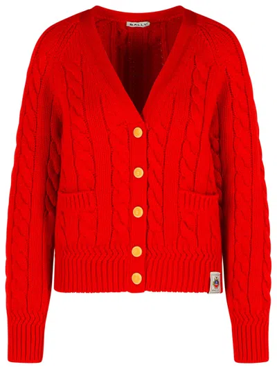 BALLY RED EXTRAFINE MERINO WOOL CARDIGAN