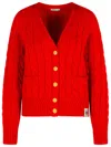 Bally Cable-knit Patch-pocket Cardigan In Red