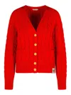 Bally Cable-knit Patch-pocket Cardigan In Red