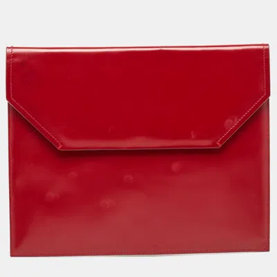 Bally Red Glossy Leather Envelope Clutch In Pattern