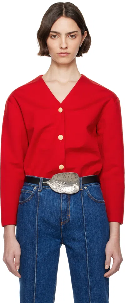 BALLY RED V-NECK CARDIGAN