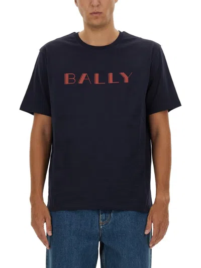 Bally Relaxed-fit Black T-shirt With Logo Detail In Blue