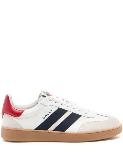 Bally Retro Crest Striped Leather Sneakers In White