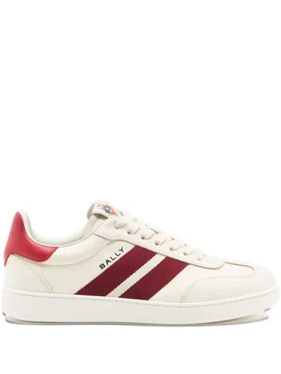 Bally Retro Crest Striped Leather Sneakers In White