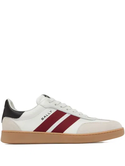 Bally Retro Crest ストライプ レザースニーカー In White