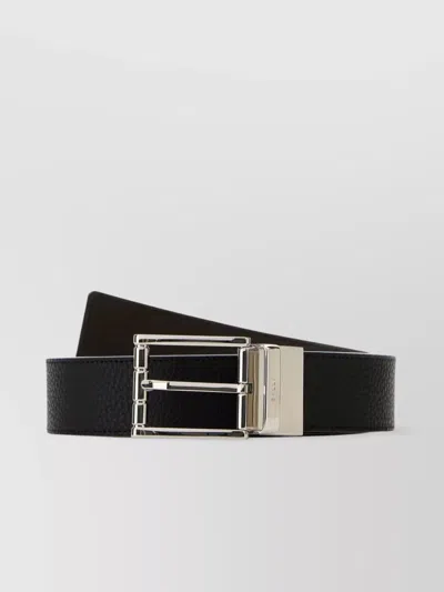 Bally Reversible Leather Belt Adjustable Length Metal Buckle In Black