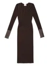 Bally Ribbed Leather-cuff Midi Dress In Brown
