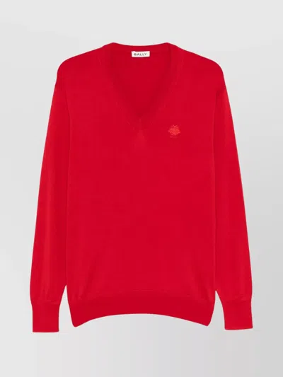 Bally Ribbed V-neck Sweater With Long Sleeves In Red