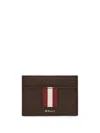 Bally Classic Striped Card Bag In Brown