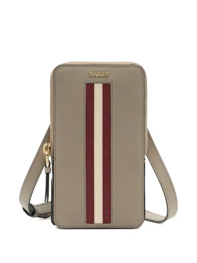 Bally Ribbon-detail Leather Phone Holder In Gray