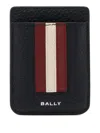 Bally Textured Leather Card Holder Stripe In Black