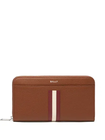 Bally Ribbon Zip-around Grained Leather Wallet In Brown