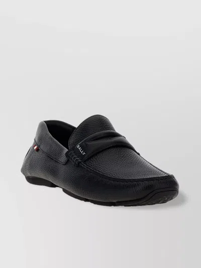 Bally Round Toe Textured Leather Loafers With Rubber Sole In Black