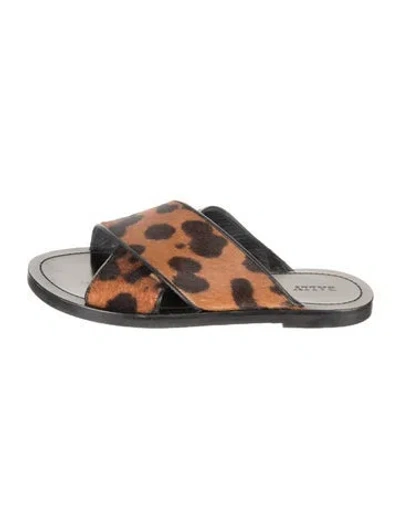 Pre-owned Bally Rubber Animal Print Slides In Brown