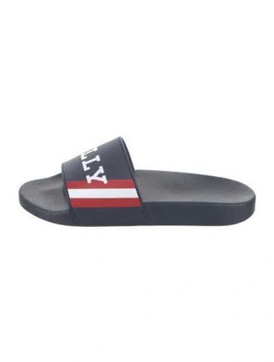 Pre-owned Bally Rubber Graphic Print Slides In Blue