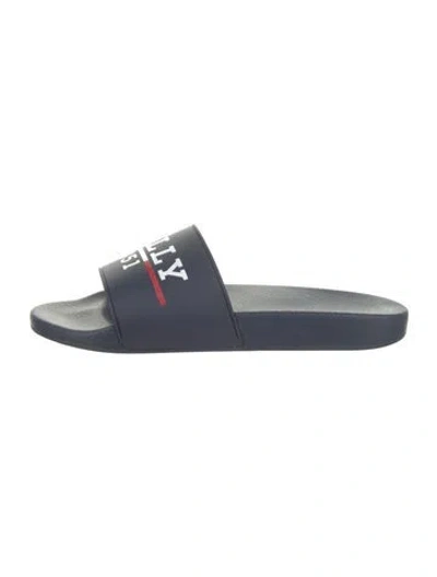 Pre-owned Bally Rubber Printed Slides In Blue