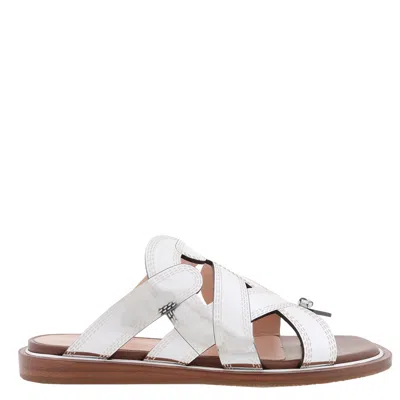 Bally Sainte Leather Crisscross Flat Sandals In White