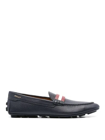Bally Striped Leather Loafers In Blue