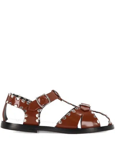 Bally Pasely Studded Glossed-leather Sandals In Russet 50