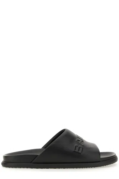 Bally Logo-embossed Leather Slides In Black