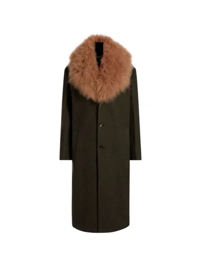 Bally Shearling Collar Button Coat In Brown